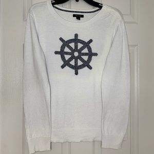 Nautica Women's Ship's Wheel Long Sleeve Sweater, Marshmallo, LARGE
